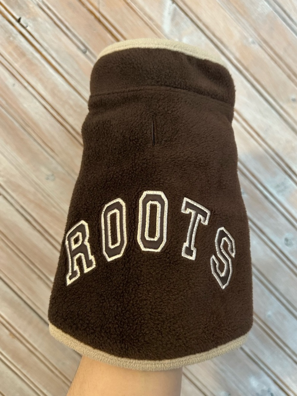 Roots Neutral Embroidered Logo Reversible XS Dog Sweater Leash Hole